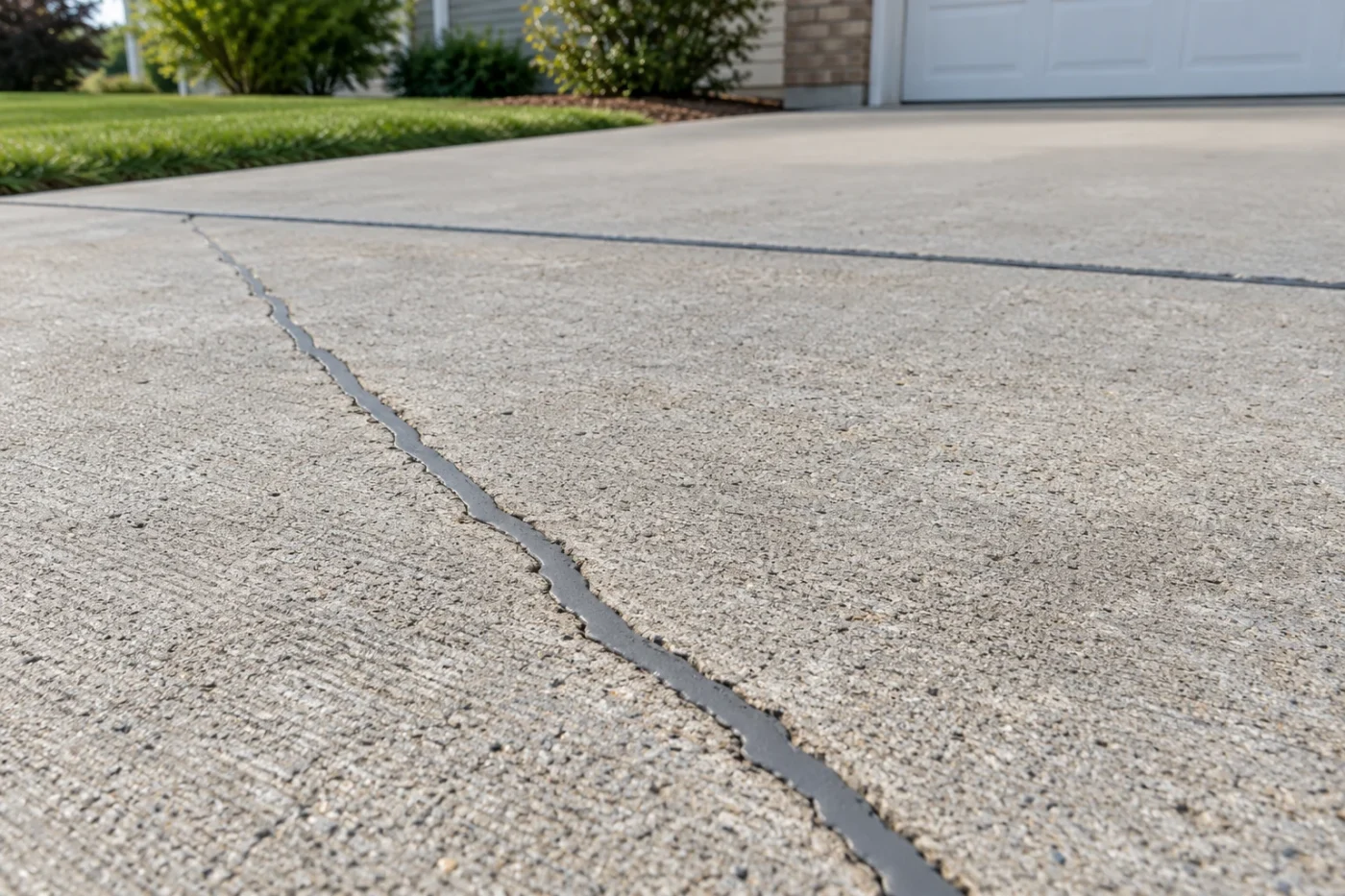 Gray sealant line along a crack and joint in concrete